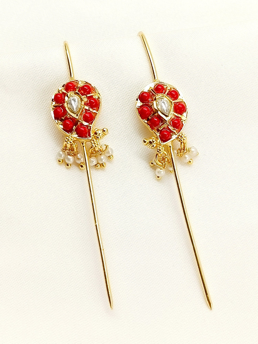 Tarunyan Red Gold Plated Kundan Ear Cuff [ Price is for Pair ]