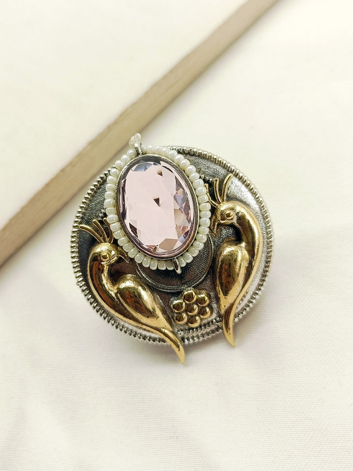 Ekantha Pink Peacock Oxidized Finger Ring