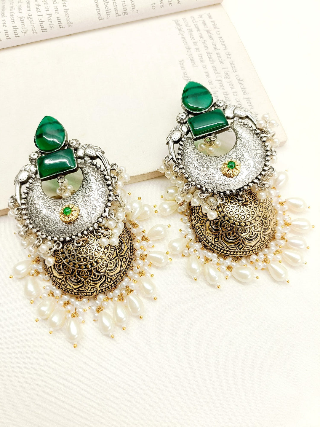 Abaya Green Oxidized Jhumki