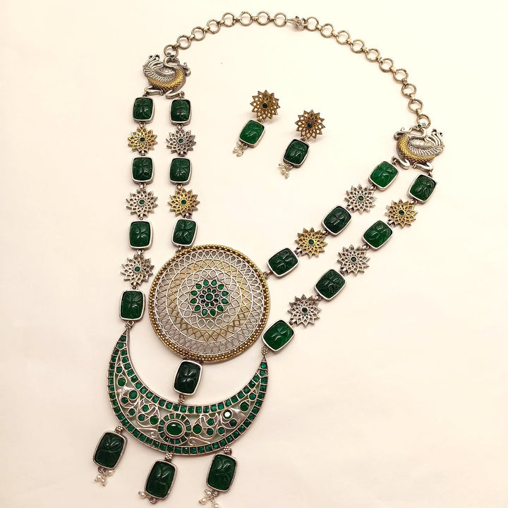 Khursheed Oxidised Necklace Set With Emerald Stone