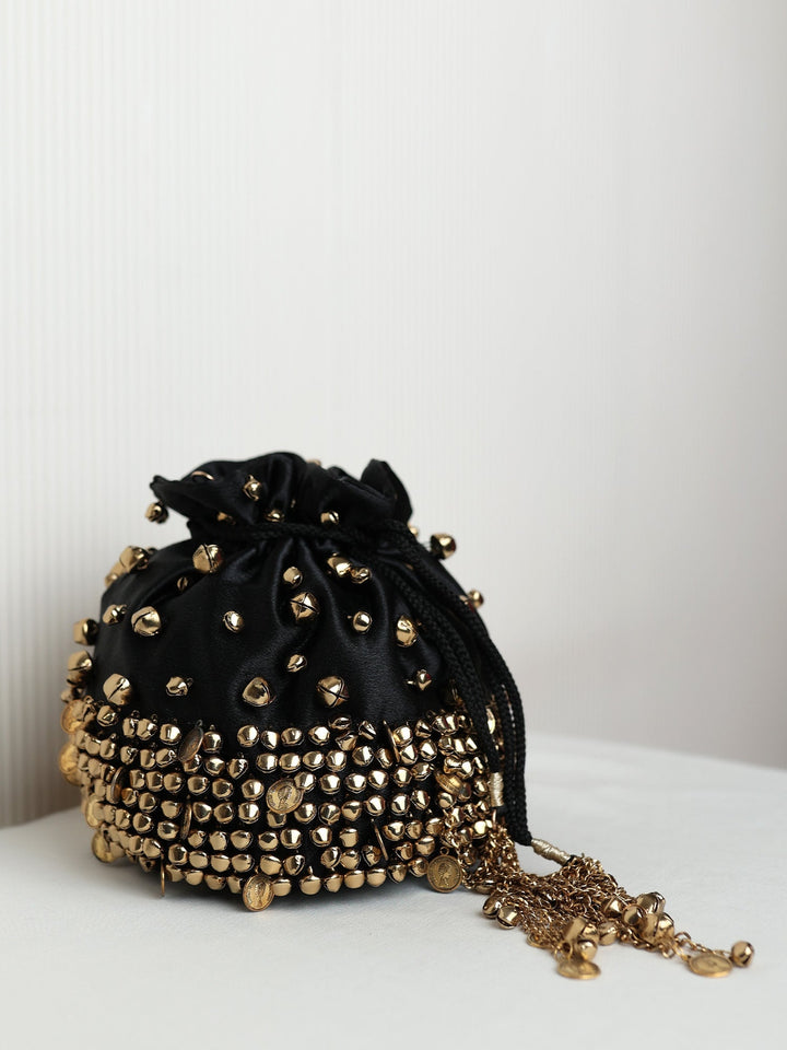 Janvi Black Heavy Ghungroo Coin Potli Bag