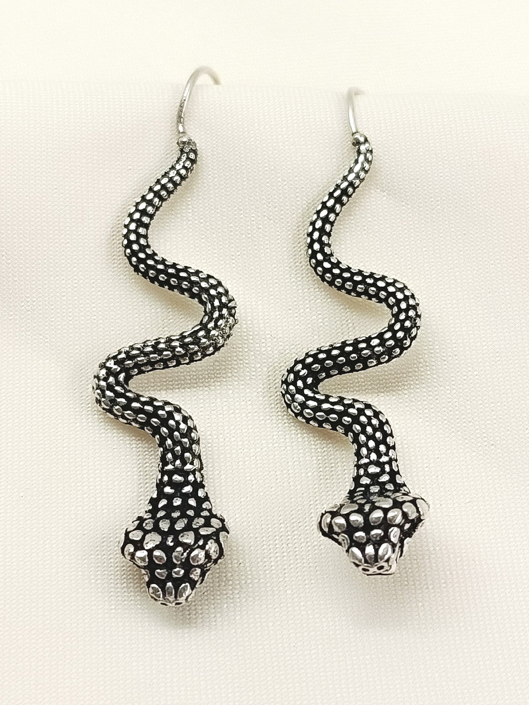 Cascade Men’s Silver Snake Drop Earrings