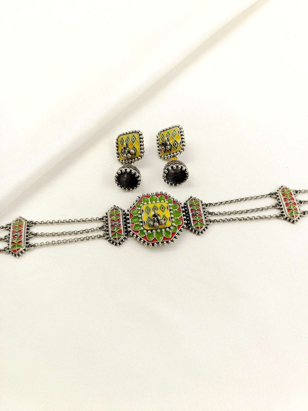 Rolly Multi Colour Oxidized Choker Set