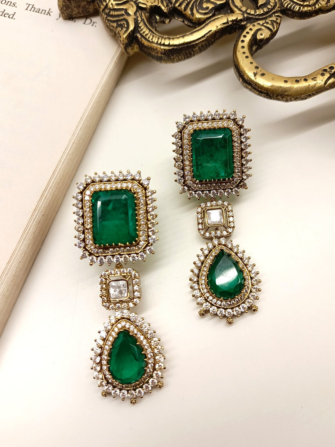 Anuprabha Emerald Victorian Earrings