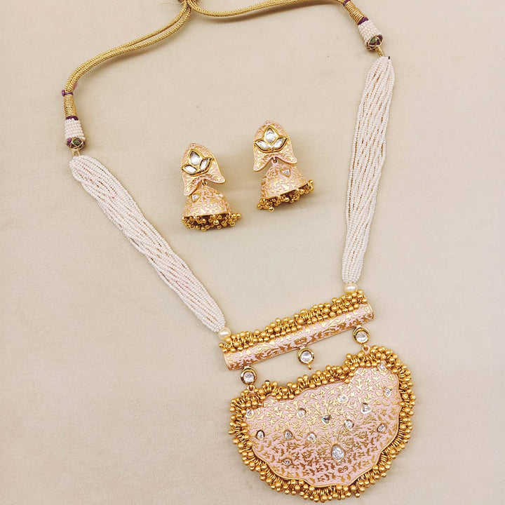 Naazneen Baby Pink Meenakari Pendant Set