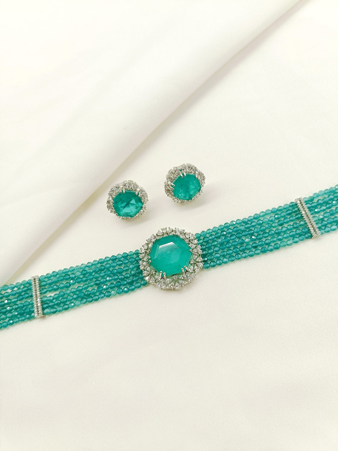 Shravani Green American Diamond Choker Set