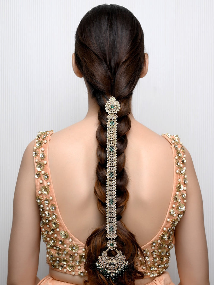 Deepanshi Green Braid Accessories In Polki