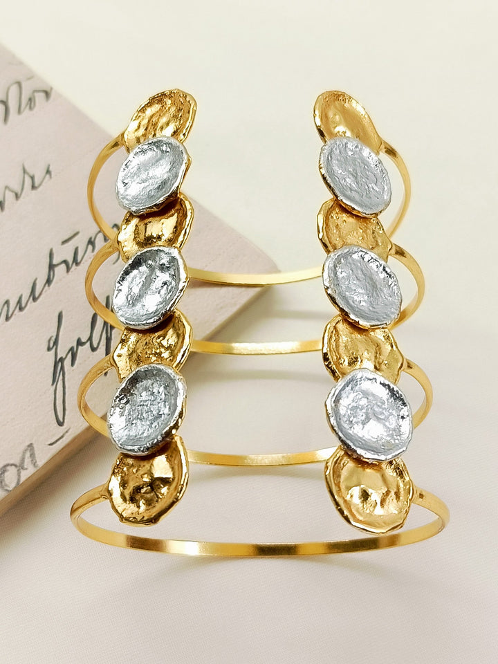 Aasia Molten Dual Tone Coin Cuff Western Bracelet