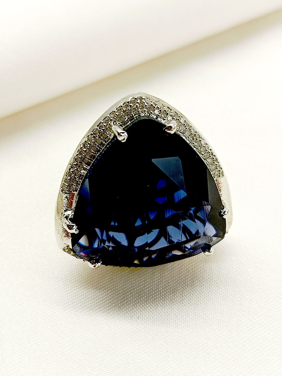 Devi Navy Blue American Diamond Finger Ring