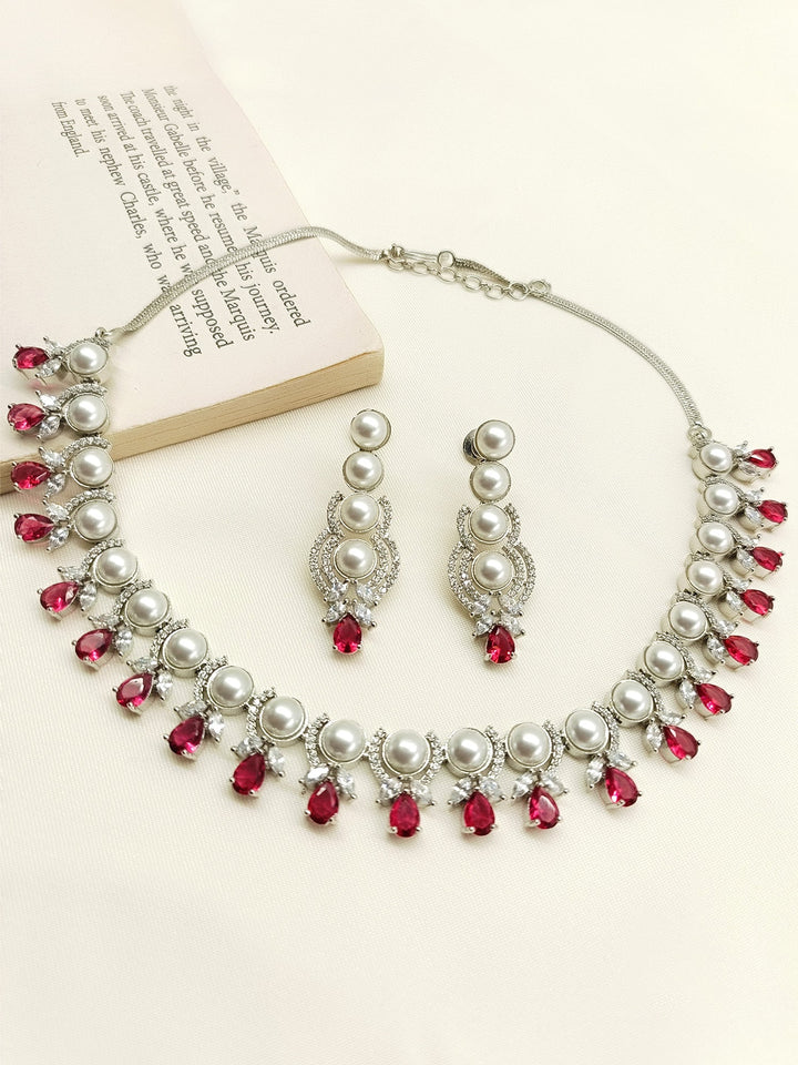 Leena Rose Pink American Diamond Necklace Set