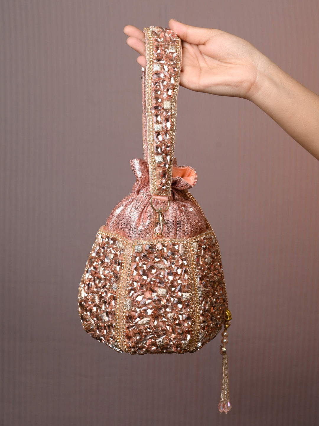 Ambre Rose Gold Diamond Work Potli Bag