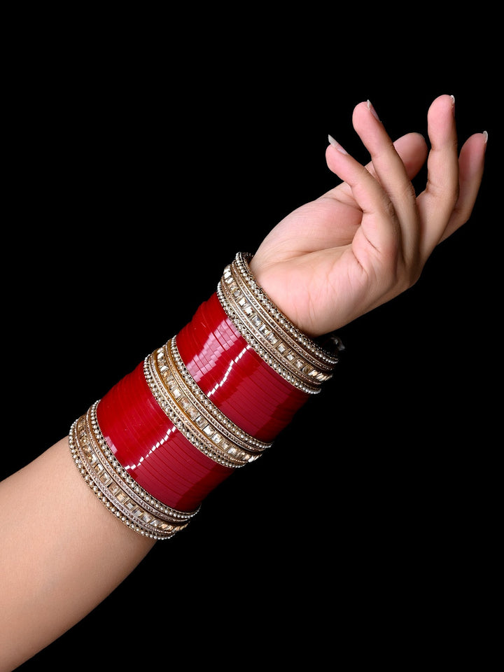 Greeshma Copper Stones Kada's Traditional Maroon Punjabi Chura