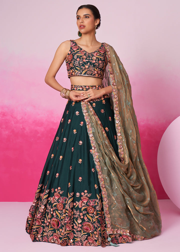 Sacramento Green Chiffon Lehenga Choli Adorned with Sequins Embroidery Work