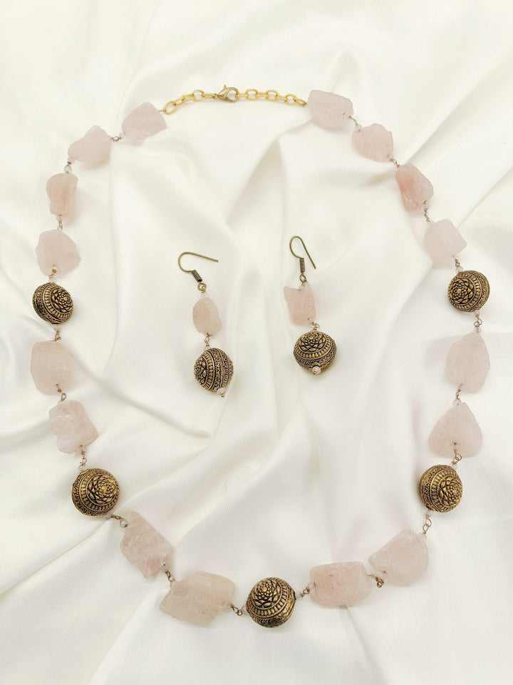 Harayan Baby Pink Natural Stone Necklace Set