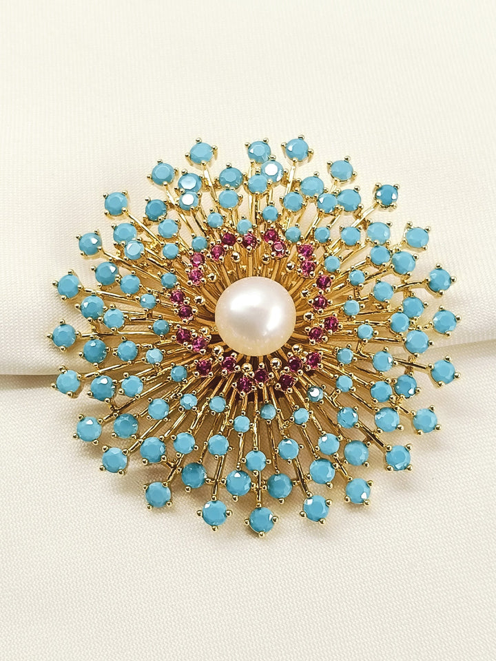Adah Blue Sunburst Brooch