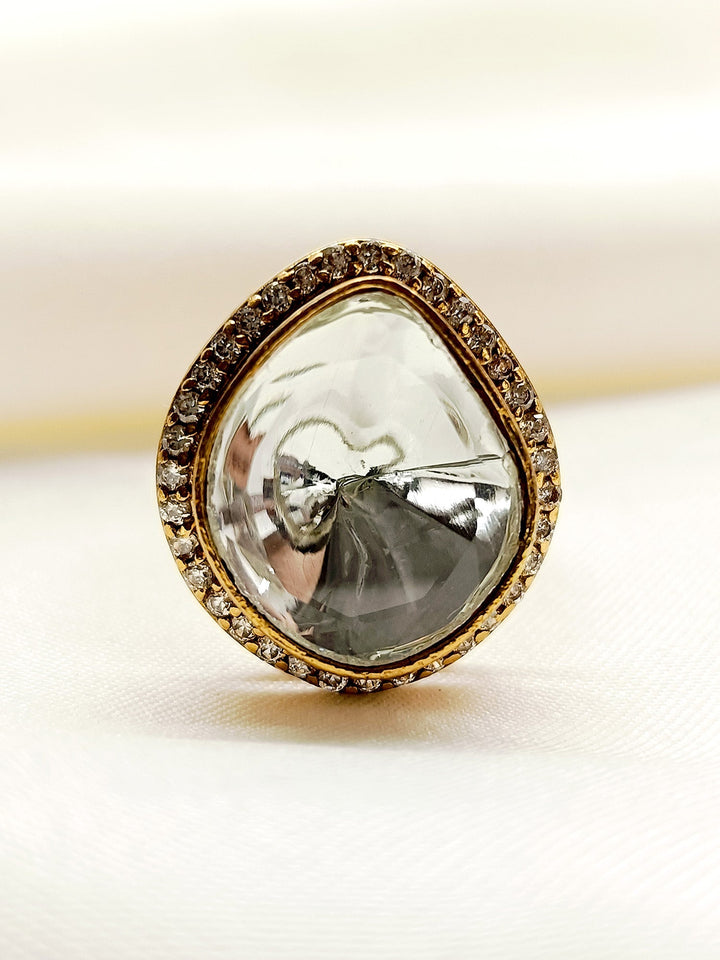 Aahladita White Kundan Finger Ring