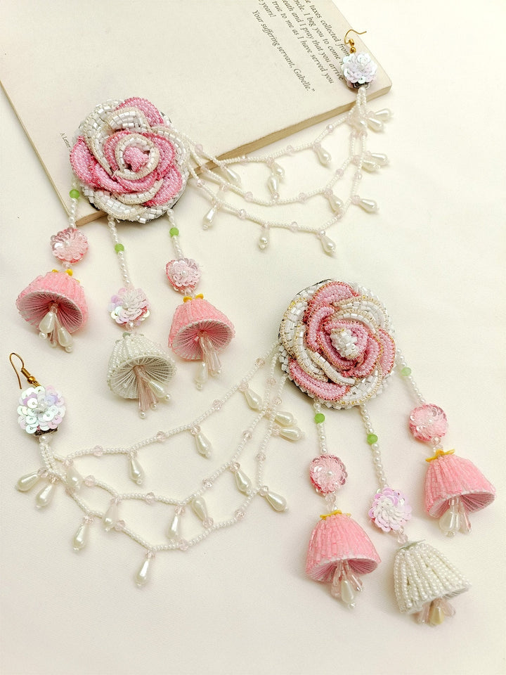 Misha Pink Handmade Earrings With Earchain