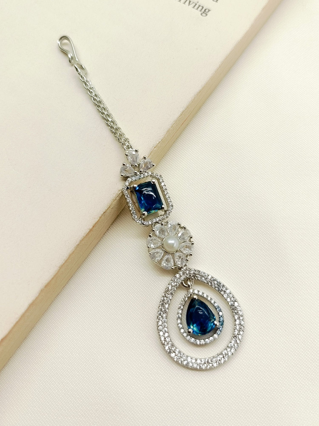 Kairav Blue Sapphire American Diamond Teeka