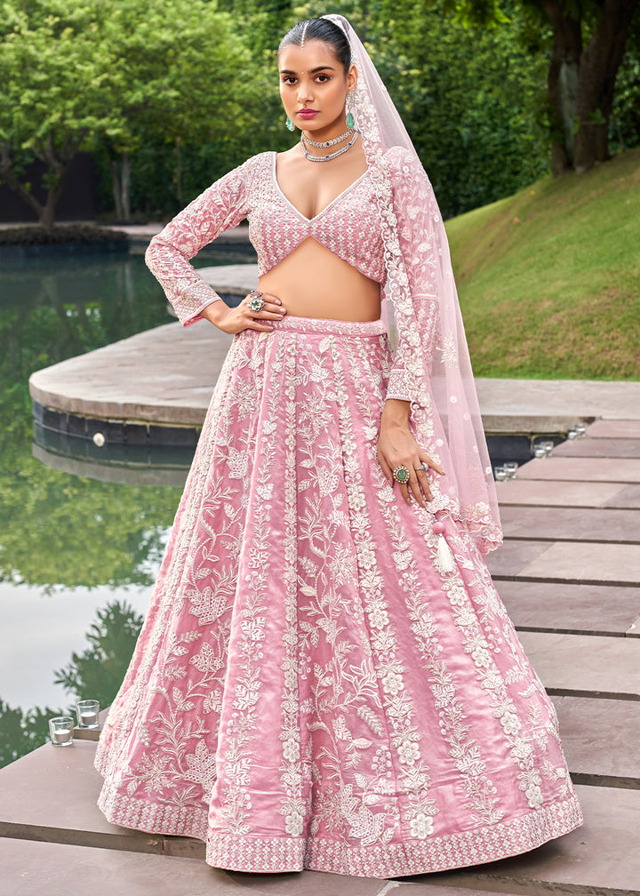 Flamingo Pink Organza Lehenga Choli Decorated with Sequins Work