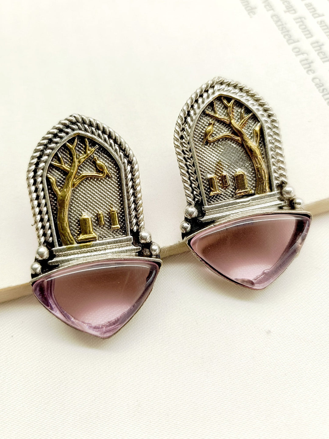 Ferhana Pink German Silver Oxidized Earrings