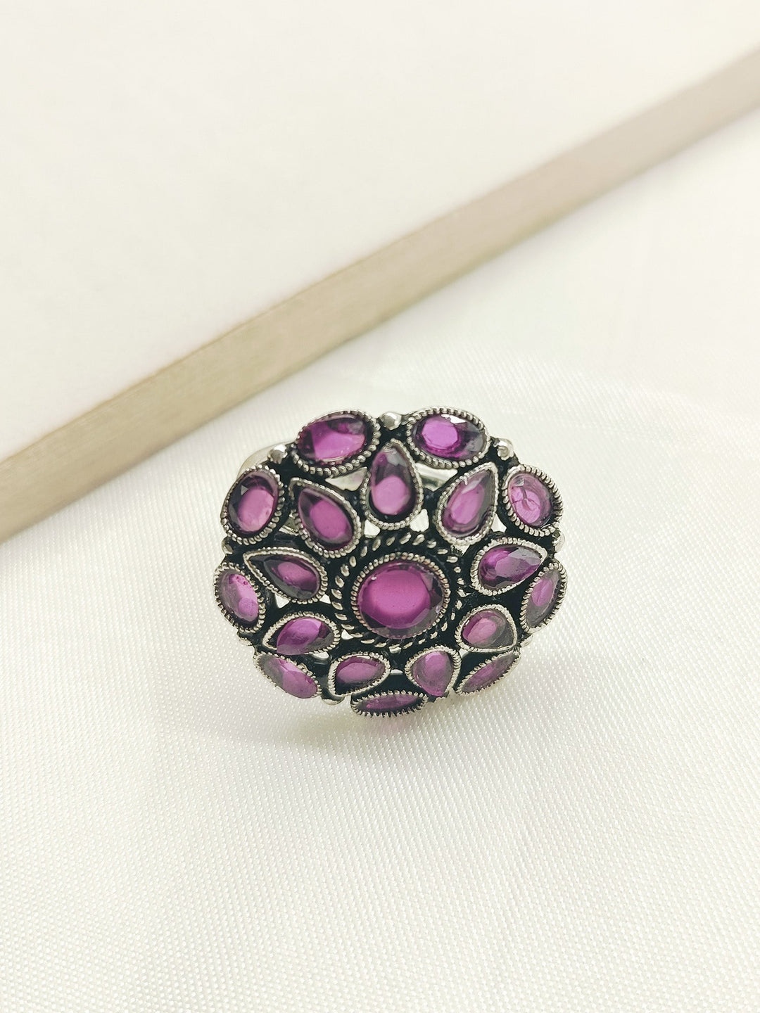 Roshni Rose Pink Oxidized Finger Ring