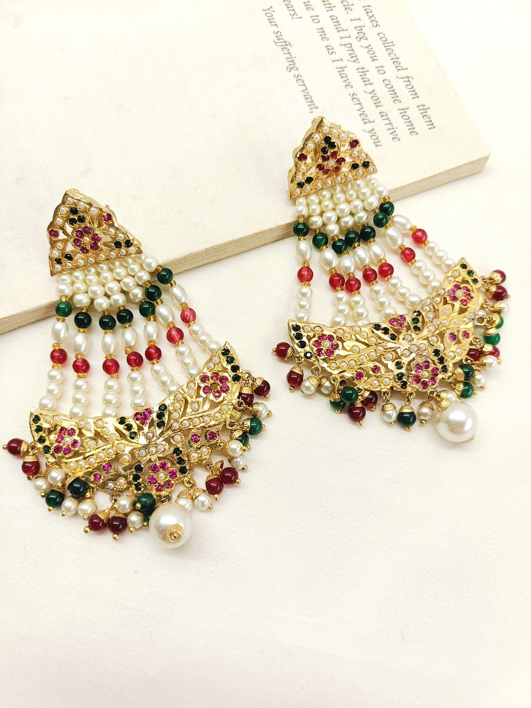 Arundhati Gold Plated Ruby And Green Stones Jadau Earrings