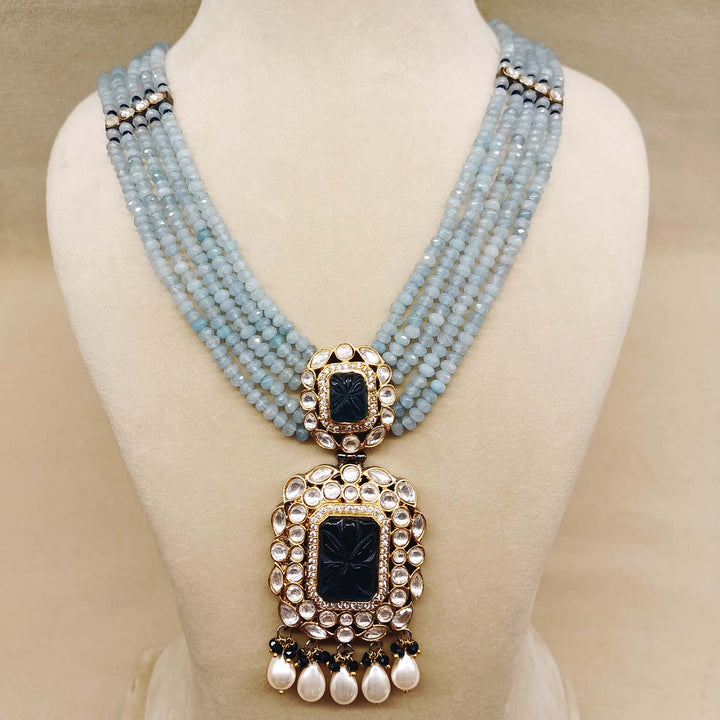 Rehemat Navy Blue Stone Gold & Rhodium Plated Victorian Set