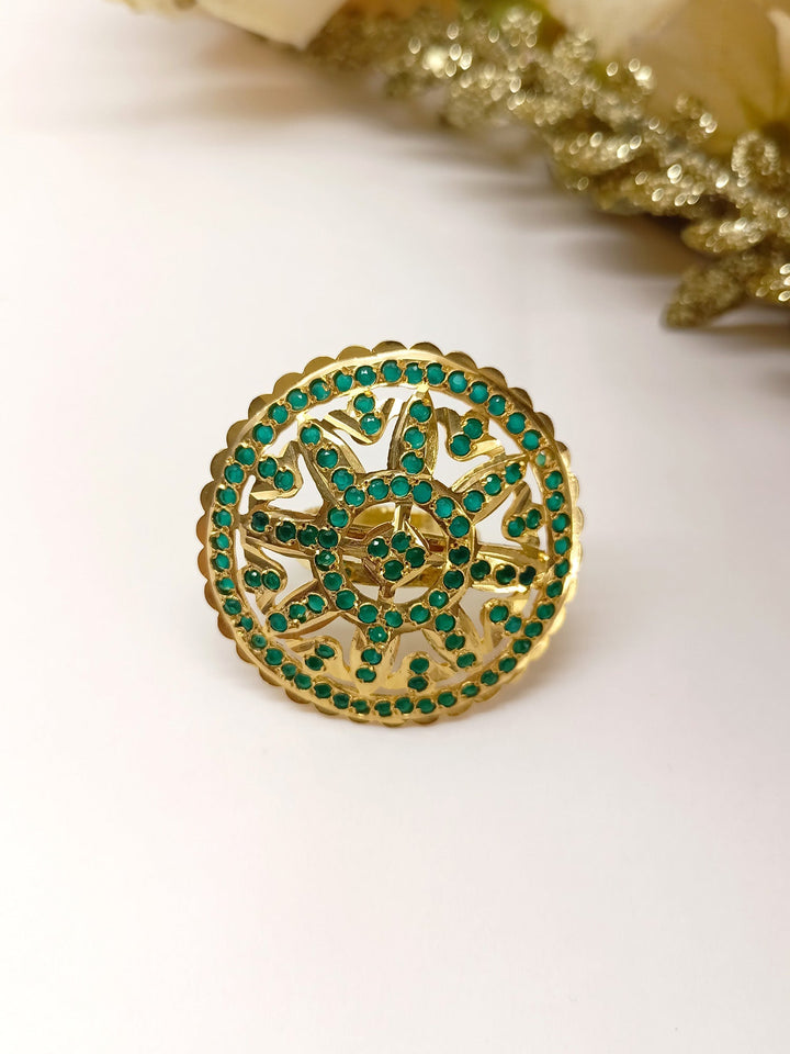 Devangi Green Jadau Finger Ring