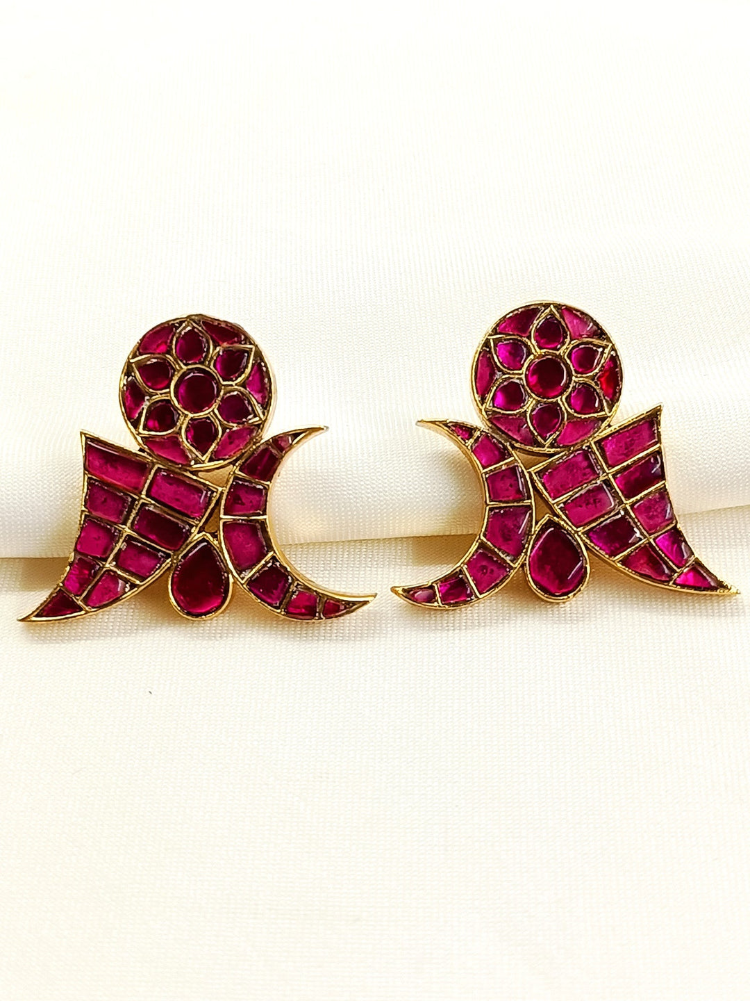 Dolly Pink Kundan Tops - Earrings Antique Gold Plating 3.5