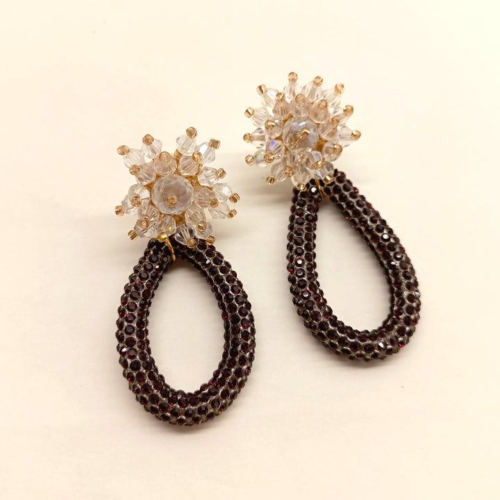 Kendy Maroon White Flower Western Earrings