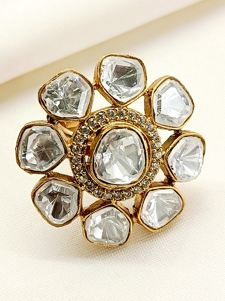 Bhumika White Kundan Finger Ring