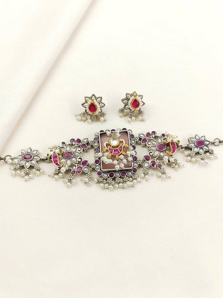 Raya Peach Oxidized Choker Set