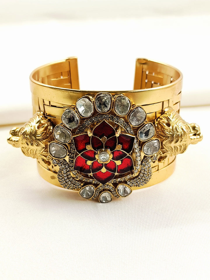 Shaan Ruby Men's Lion Gold Bracelet