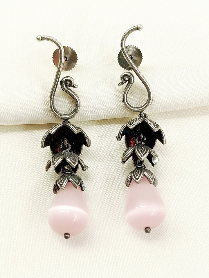 Elaura Baby Pink Oxidized Jhumki - Brass Dangler 6.5 cm