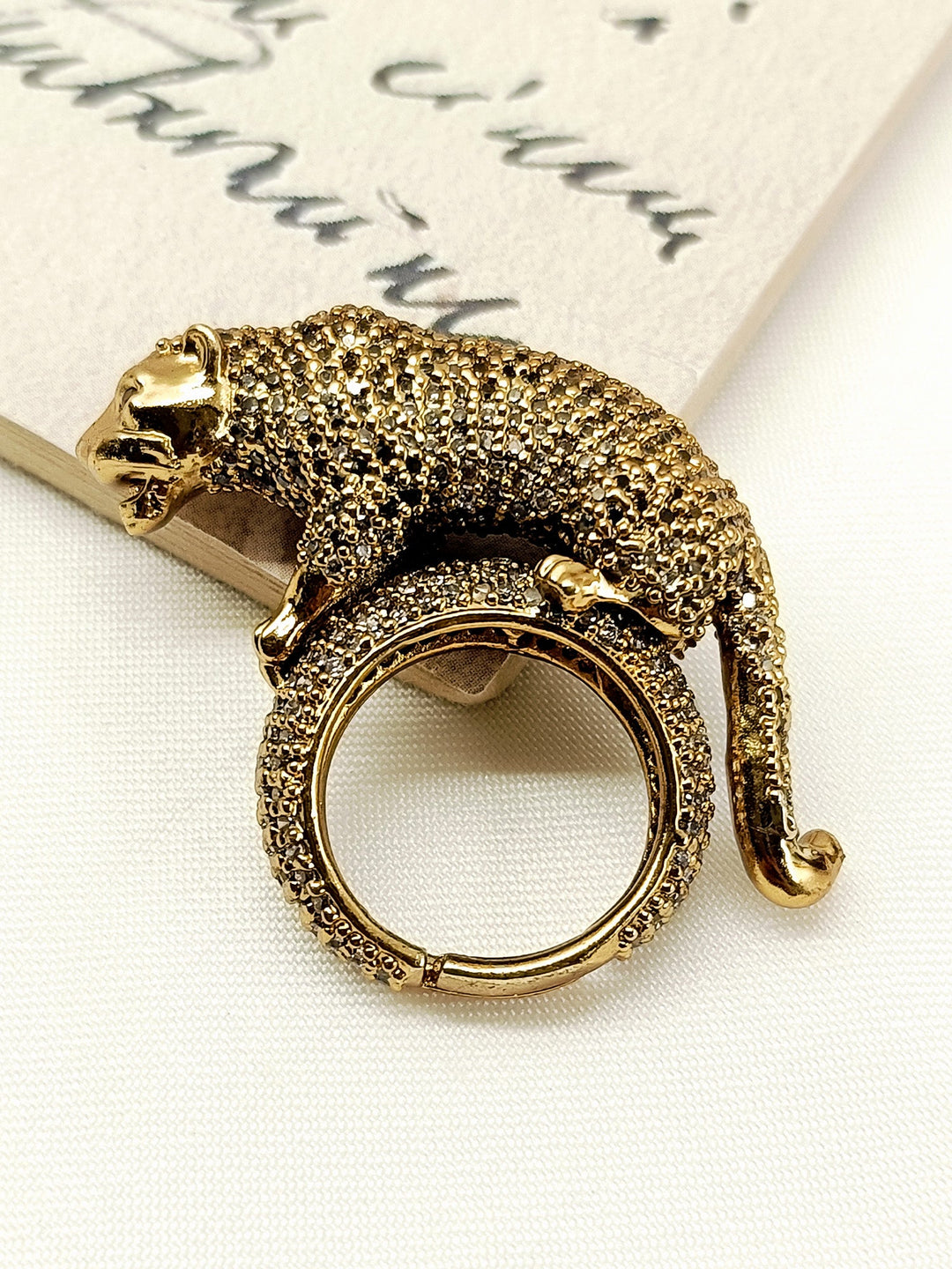 Saaleha Golden Panther Victorian Finger Ring