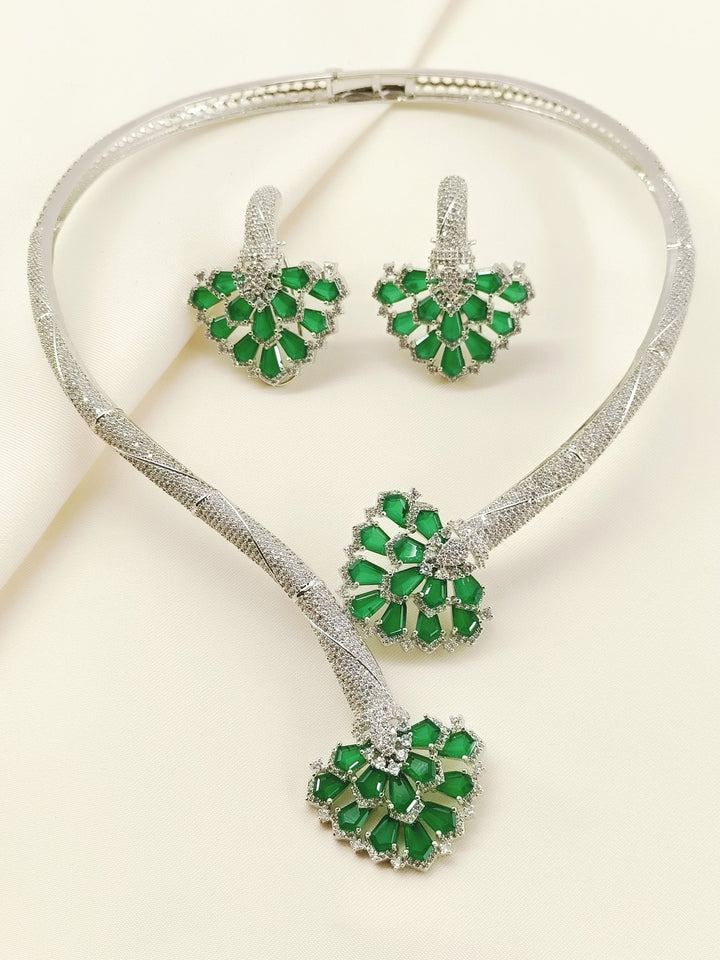 Amruta Green American Diamond Hasli Styled Set