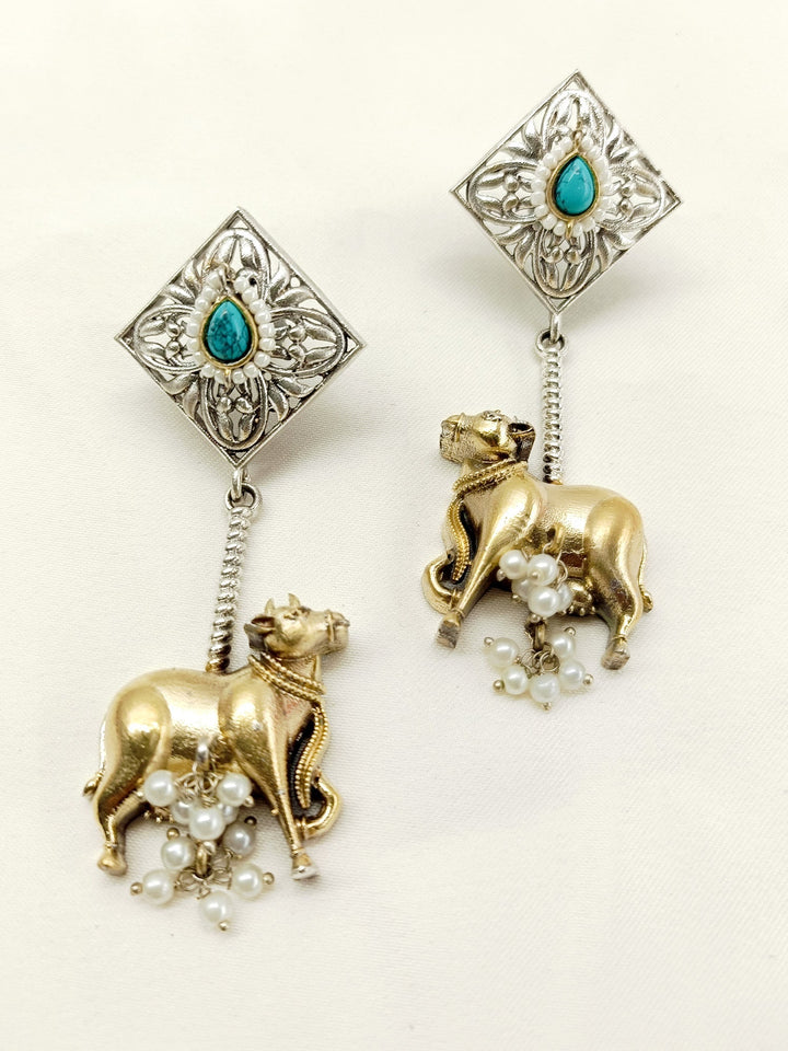 Moh Firozi Cow Oxidized Earrings