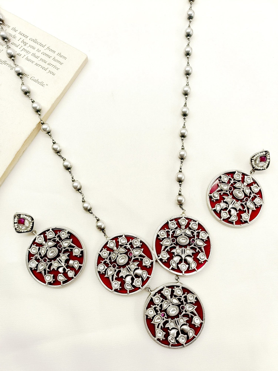 Ramita Maroon Oxidized Necklace Set