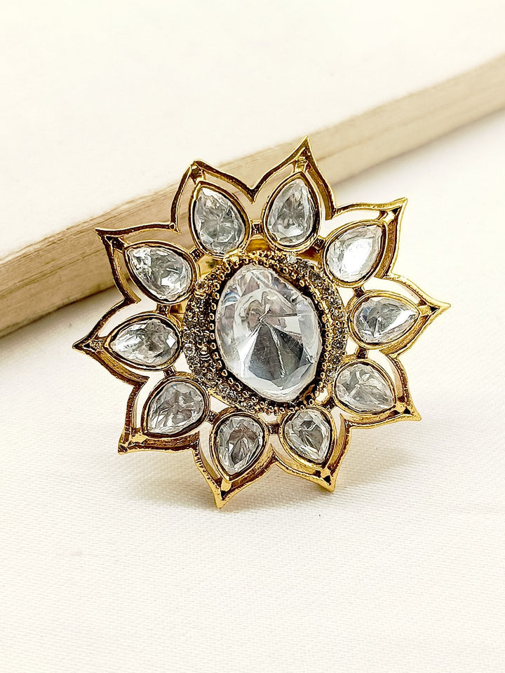 Lavni White Kundan Finger Ring