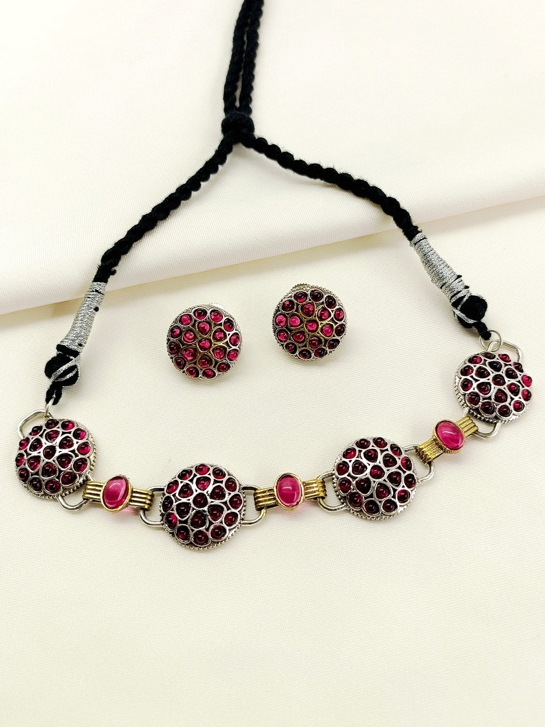Rameshwari Ruby Oxidized Choker Set - Necklace