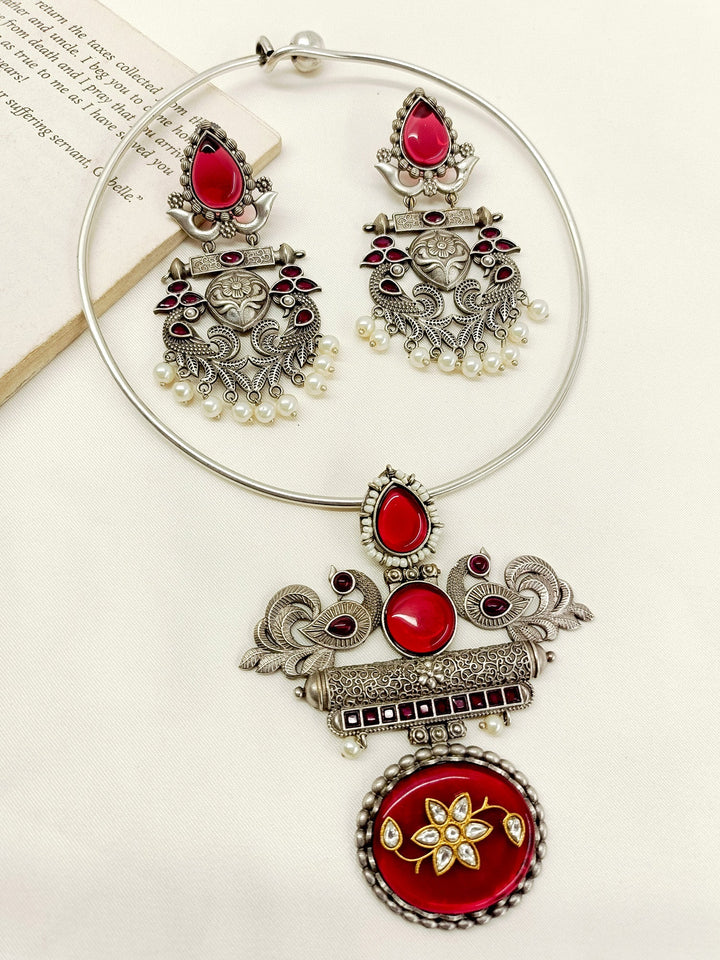 Gunika Maroon Hasli Style Necklace Set