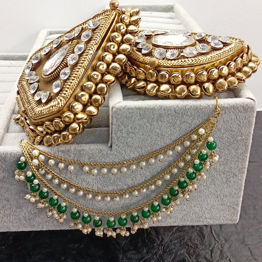 Manpreet Green Emerald Gold Plated Ear Chain - Kaan