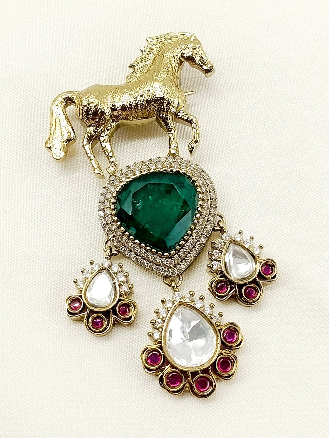 Bulan Green Horse Brooch