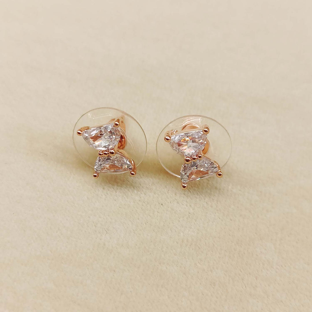 Ravee American Diamond Rose Plated Beautiful Stud