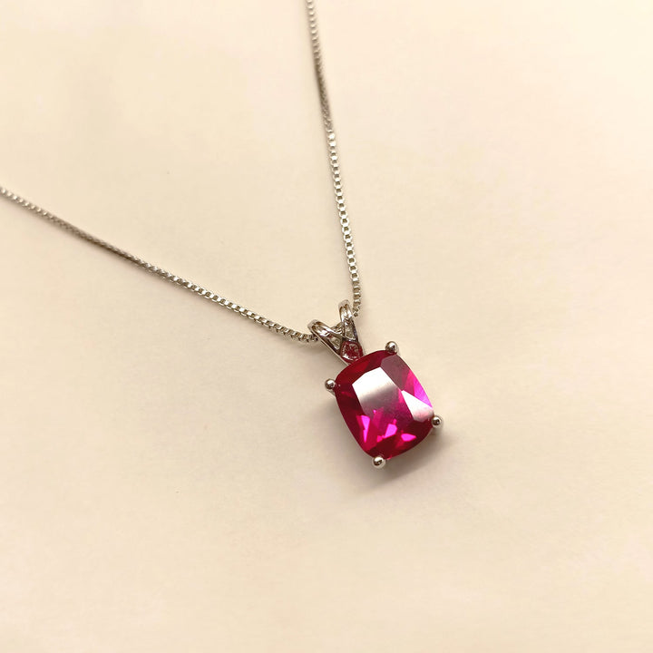 Jayda Ruby Semiprecious Pendant With Silver Chain