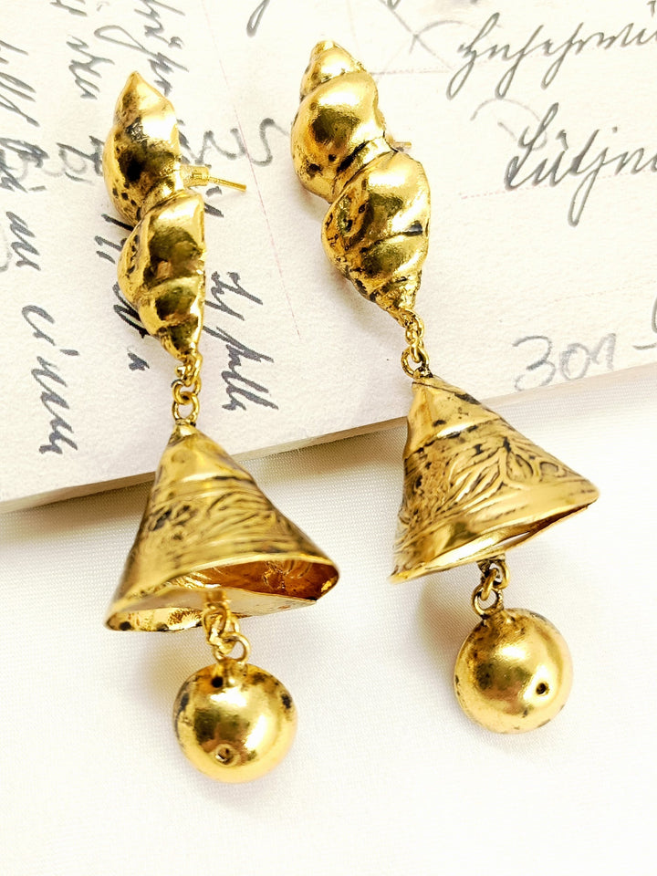 Audrina Golden Tribal Oxidized Earring - Antique Gold-Plated