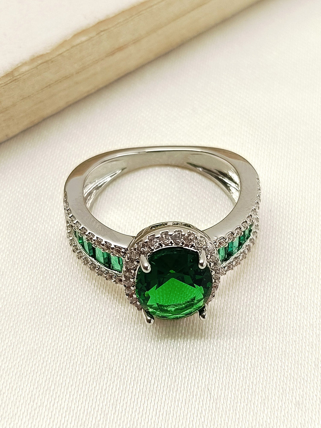 Adika Green American Diamond Finger Ring