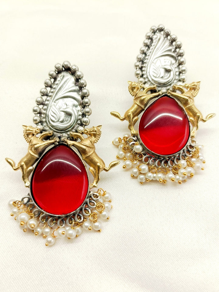 Roshan Maroon Oxidized Earrings