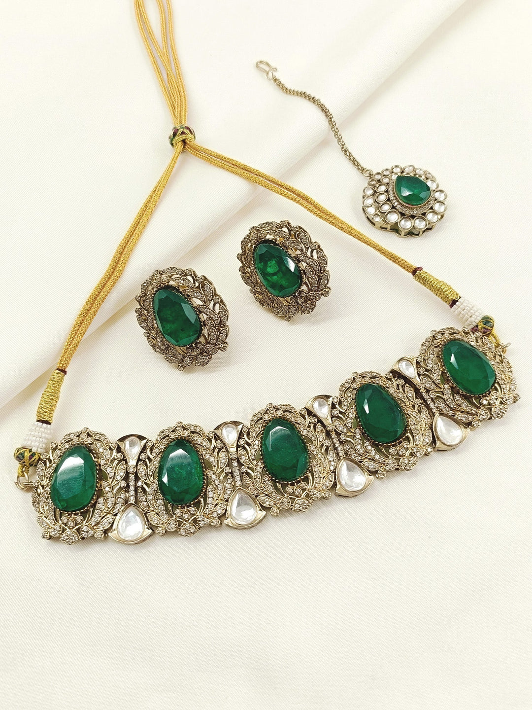Pavitra Green Victorian Choker Set - Bridal Necklace
