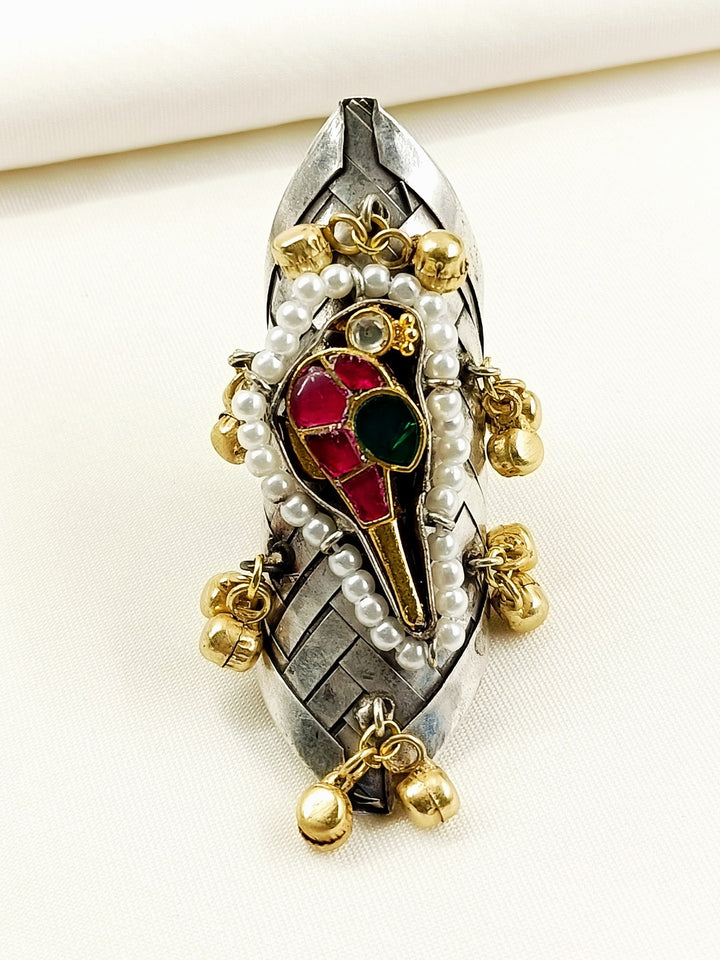 Gopika R&amp;G Oxidized Finger Ring - Adjustable Silver Plating